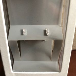 Sterling Silver 4 Zircon Bead Row Stud Earrings